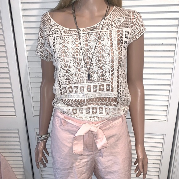 Lauren Conrad Elegant Lace Crochet Top Cream XS - Picture 2 of 7